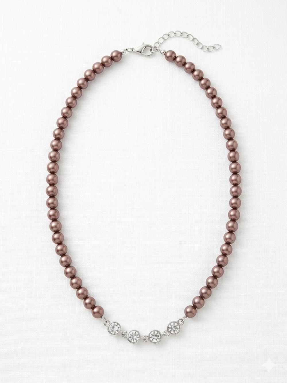 Urban Outfitters Bryce Pearl Rhinestone Necklace Brown Silver NW